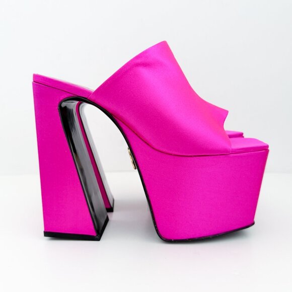 Brandon Blackwood Harlo Mule Platform Sandal Satin Hot Pink - Picture 3 of 16